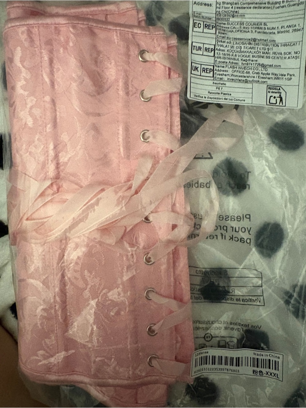 SHEIN Pink Lace Ribbon Front Corset Waist Cincher